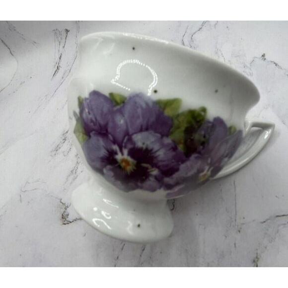 P.A.L.T. Czechoslovakia Vintage 1930s Violets Gold Trim 9 Sets Cups Saucers
